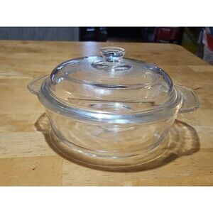 Vintage Fire King 9" Clear Glass Casserole Dish with Lid 1-1/2 Quart 50s 437-408